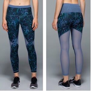 Lululemon Running In The City Tight 7/8 Blue Floral Mesh Reflective Leggings 4 S